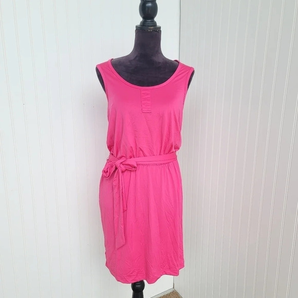 NWT Mud Pie Emory Tank Stretchy Knit Knee Length Dress Tie Waist Fushia Pink S - Picture 1 of 9